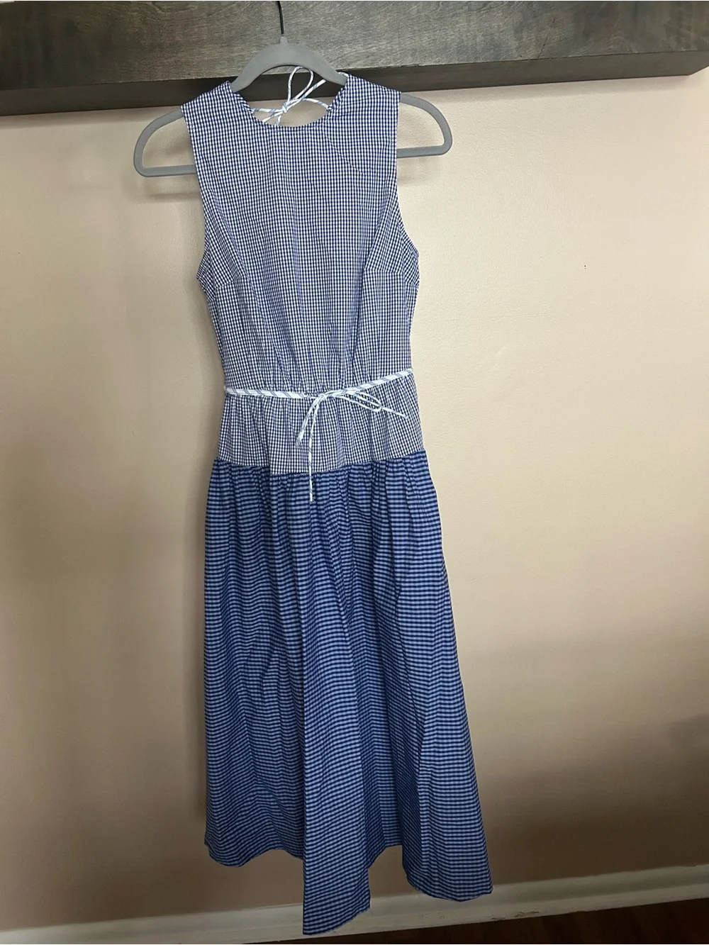 J. Crew Blue Gingham Backless Midi Dress